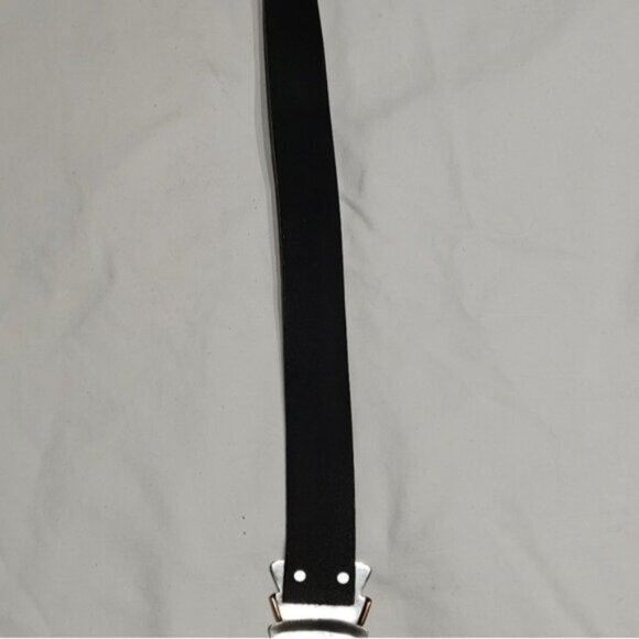 Chicos Black Leather Adjustable Belt w/ Geometric Silvertone Metal Buckle - Picture 10 of 11